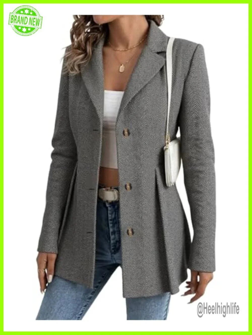 Lightweight Open Front Blazer Cardigan with Lapel Collar and Button Front